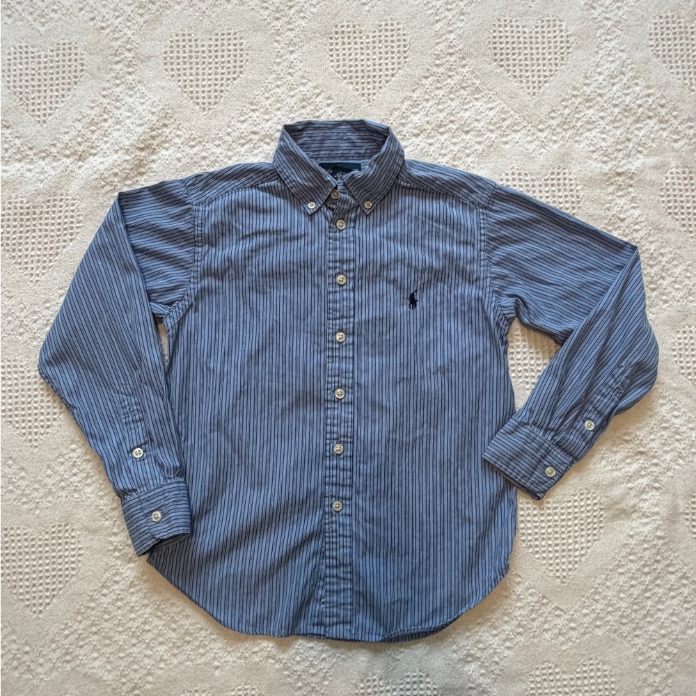Ralph Lauren Light Blue Navy & White Striped Dress Shirt | Small